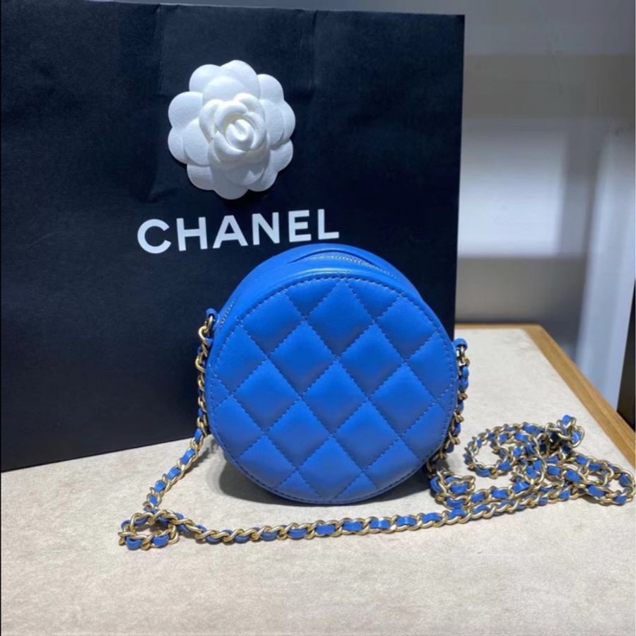 Chanel香奈兒藍色金球圓餅鏈條斜挎包Mini Bag-1
