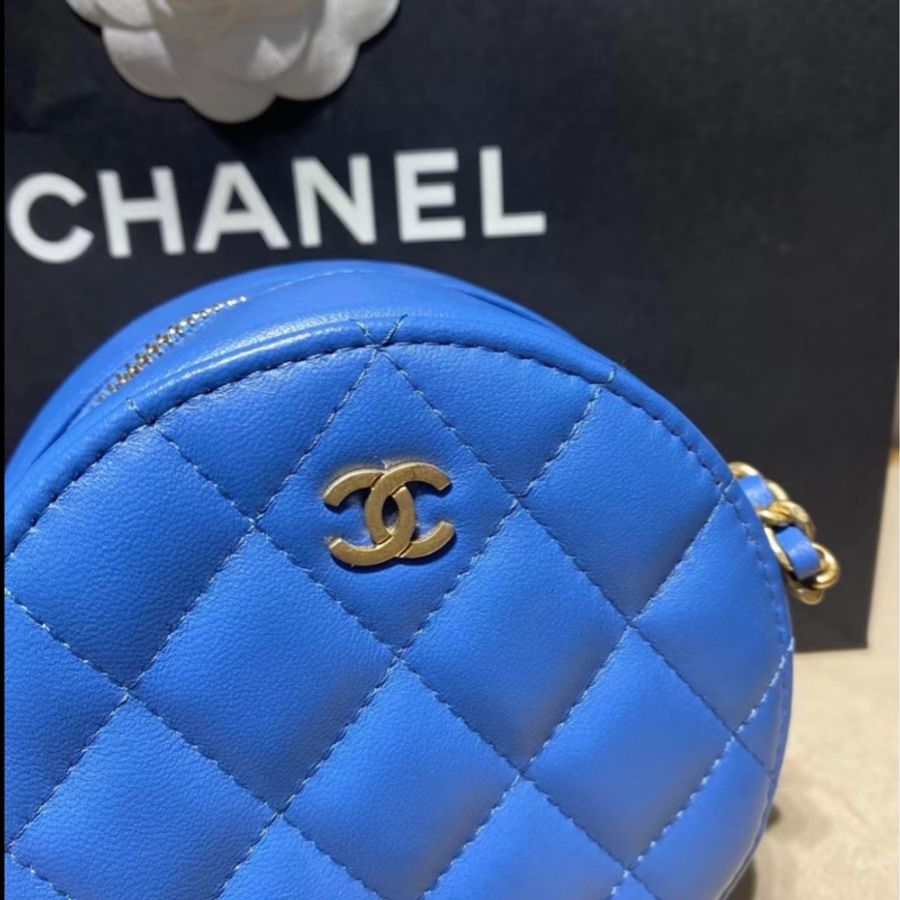 Chanel香奈兒藍色金球圓餅鏈條斜挎包Mini Bag-2