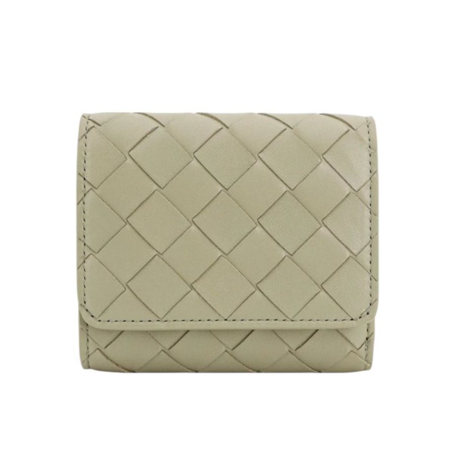 【BOTTEGA VENETA 寶緹嘉】BV Intrecciato Tri-Fold 三折 經典編織 羊皮 短夾 皮夾 雙色 洞石綠色 776033-0