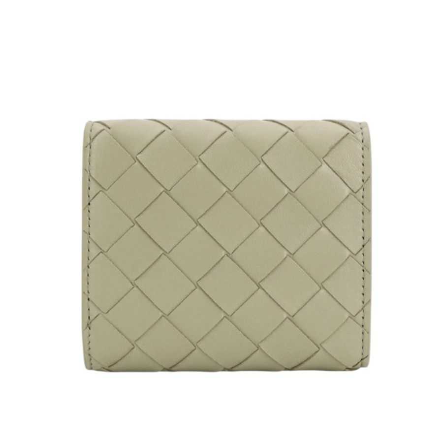 【BOTTEGA VENETA 寶緹嘉】BV Intrecciato Tri-Fold 三折 經典編織 羊皮 短夾 皮夾 雙色 洞石綠色 776033-2