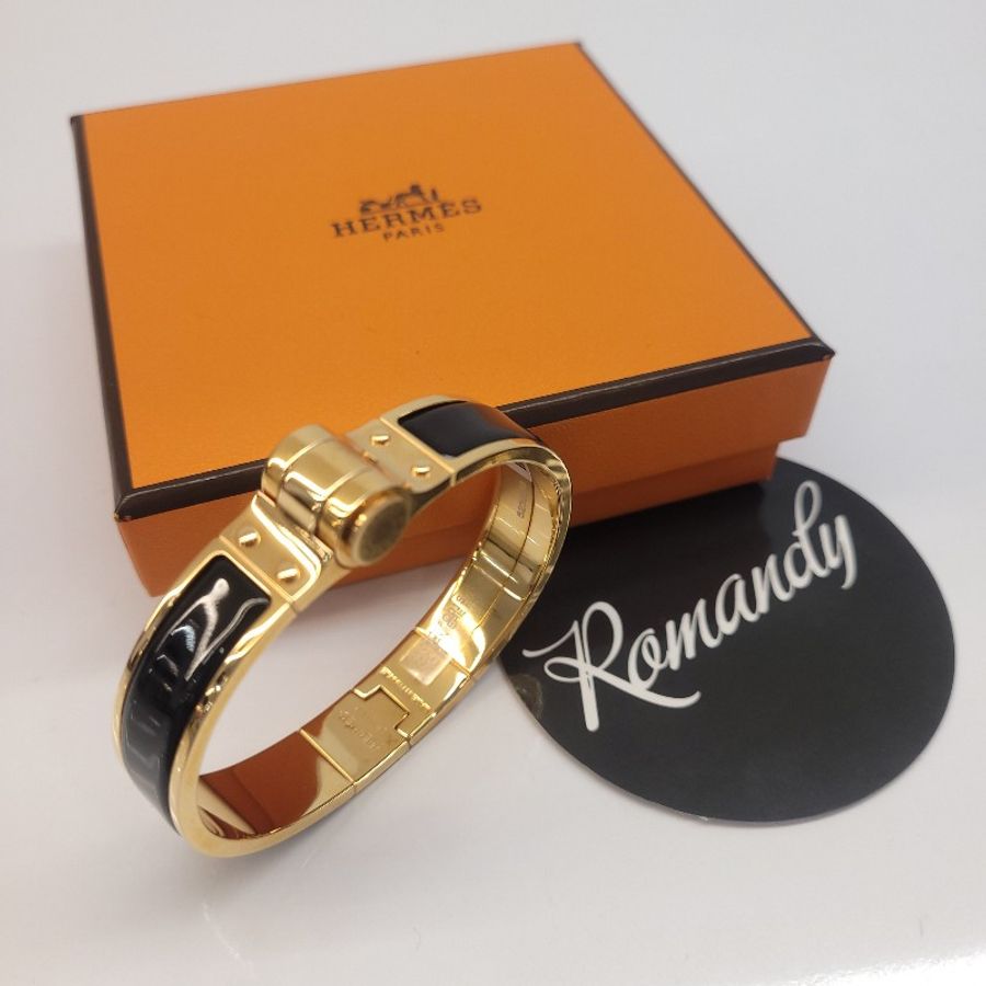 Hermès Bracelet Charnière Uni 琺瑯手環 (黑/玫瑰金)-0