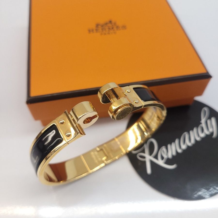 Hermès Bracelet Charnière Uni 琺瑯手環 (黑/玫瑰金)-1