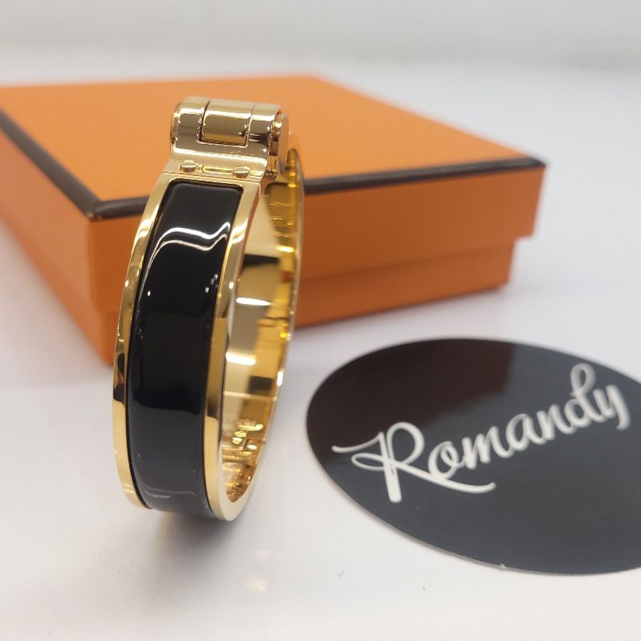 Hermès Bracelet Charnière Uni 琺瑯手環 (黑/玫瑰金)-3