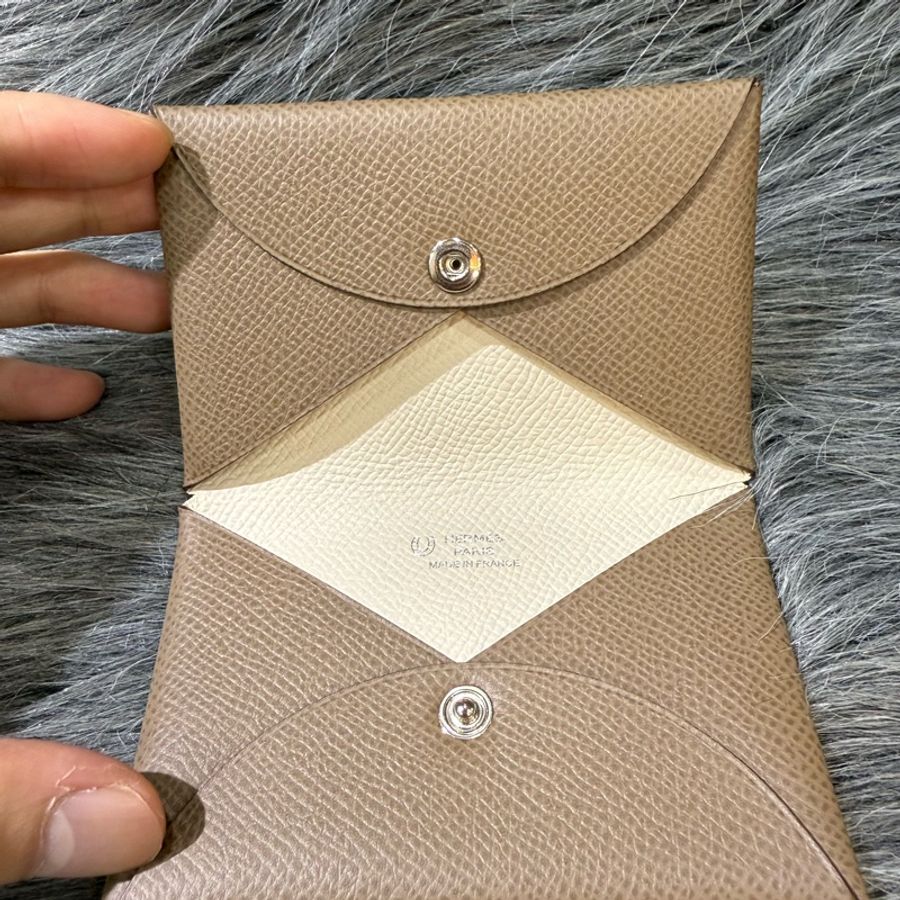 Hermes 大象灰 奶油白 Epsom皮 Calvi 錢包 零錢包 名片夾 卡夾-9