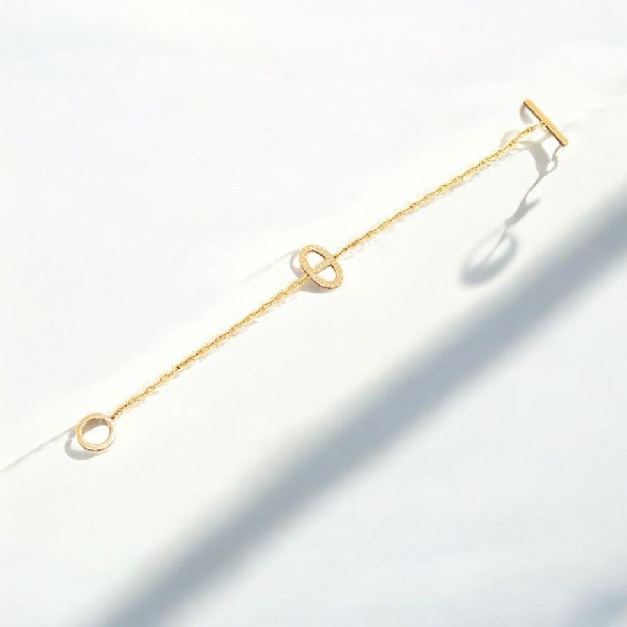 HERMES玫瑰金豬鼻鑽OT扣手鍊/18CM-2