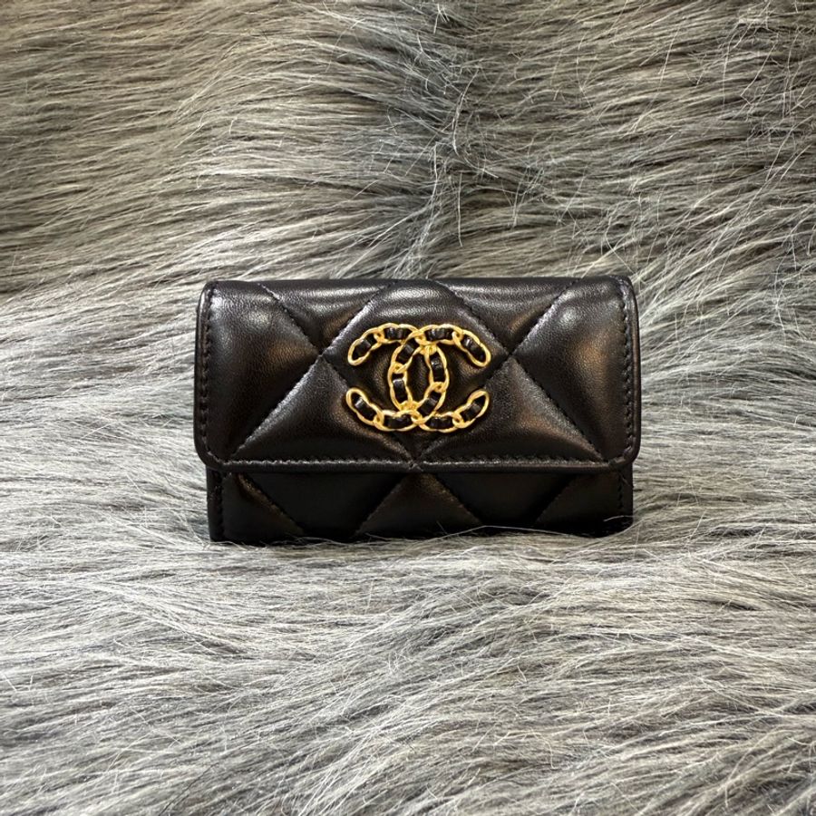 Chanel AP1790 黑色 羊皮 金釦 19 零錢包 錢包 名片夾 卡夾-0