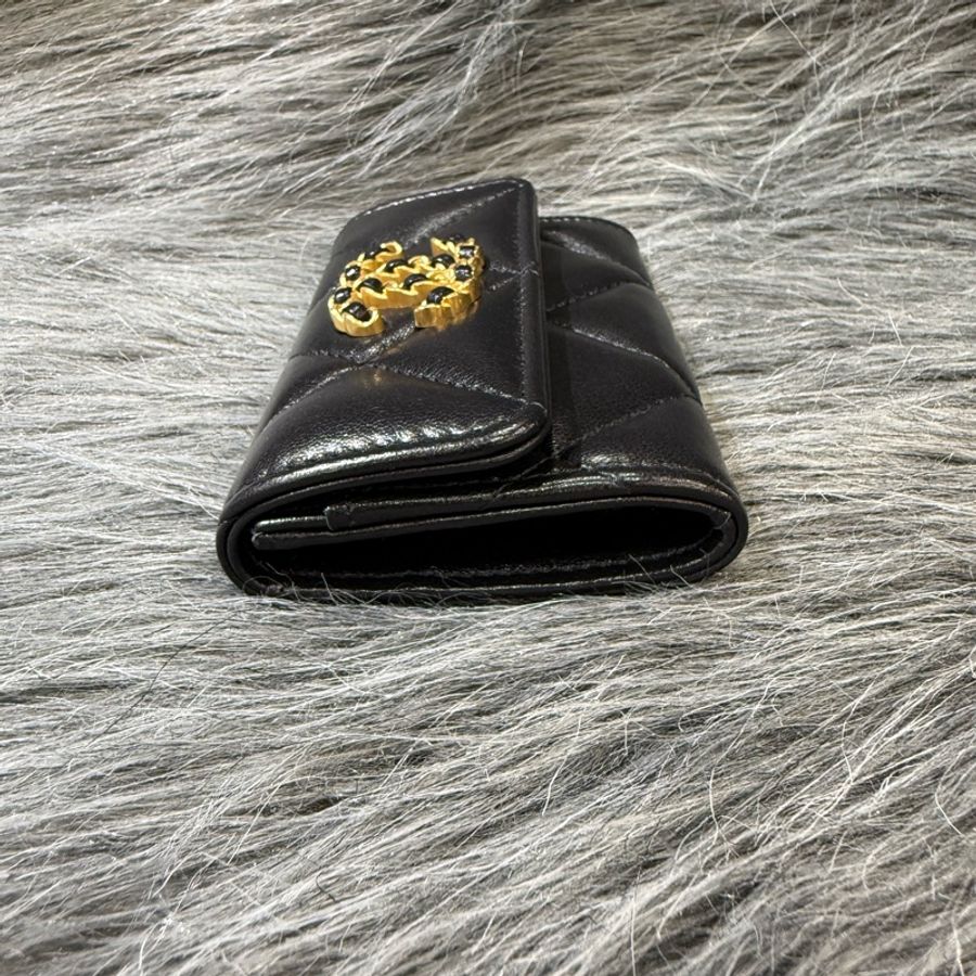 Chanel AP1790 黑色 羊皮 金釦 19 零錢包 錢包 名片夾 卡夾-3