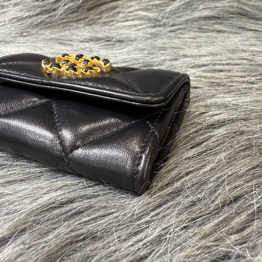 Chanel AP1790 黑色 羊皮 金釦 19 零錢包 錢包 名片夾 卡夾-5