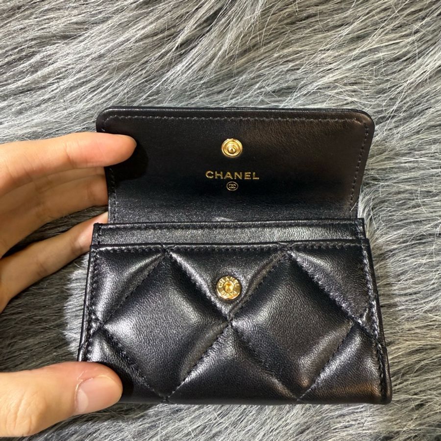Chanel AP1790 黑色 羊皮 金釦 19 零錢包 錢包 名片夾 卡夾-9