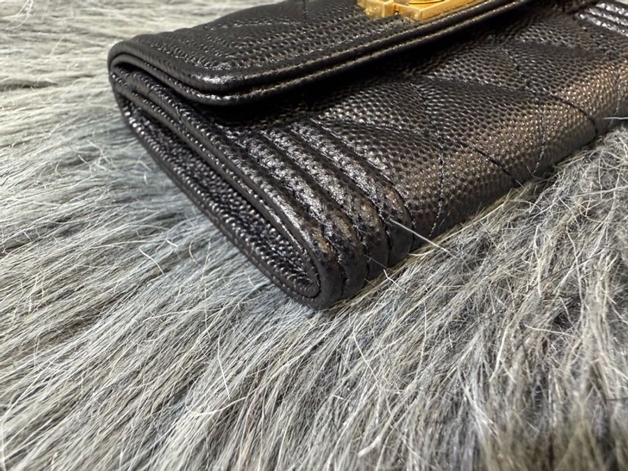 Chanel A80603 黑色 荔枝皮 金釦 Boy卡夾 錢包 零錢包 名片夾-6