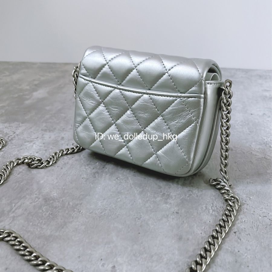 Chanel 銀色 大logo 牛皮小廢包-6