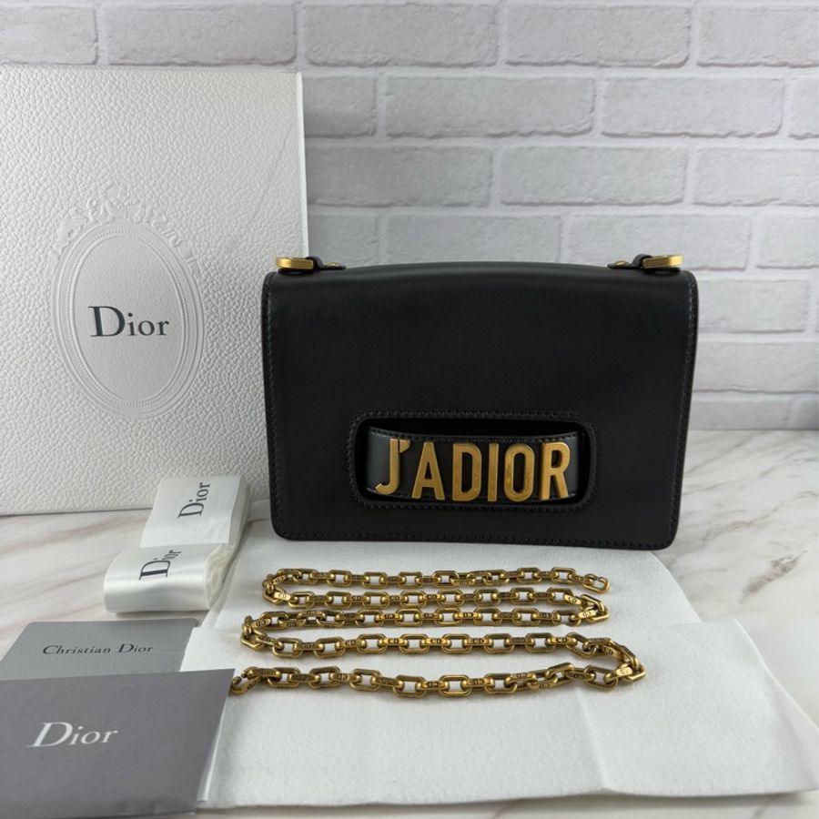 迪奧 DIOR J’ADIOR 系列 牛皮 黑色金鍊條包 肩背/手拿包/斜背-0