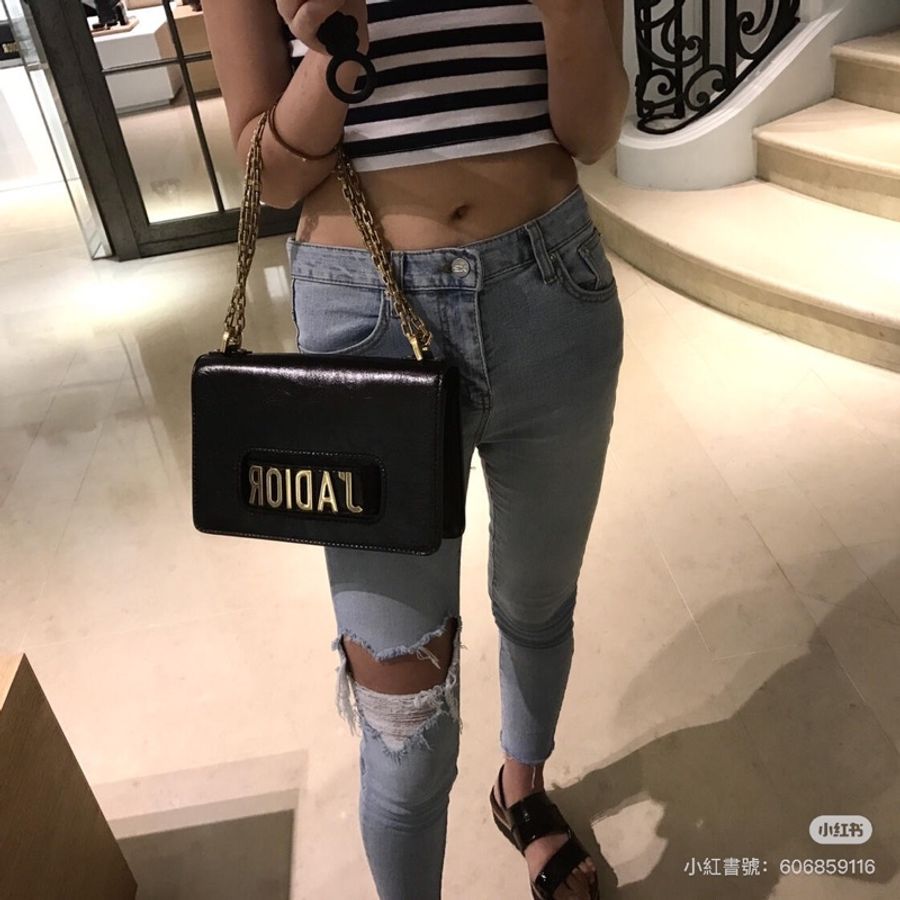 迪奧 DIOR J’ADIOR 系列 牛皮 黑色金鍊條包 肩背/手拿包/斜背-2