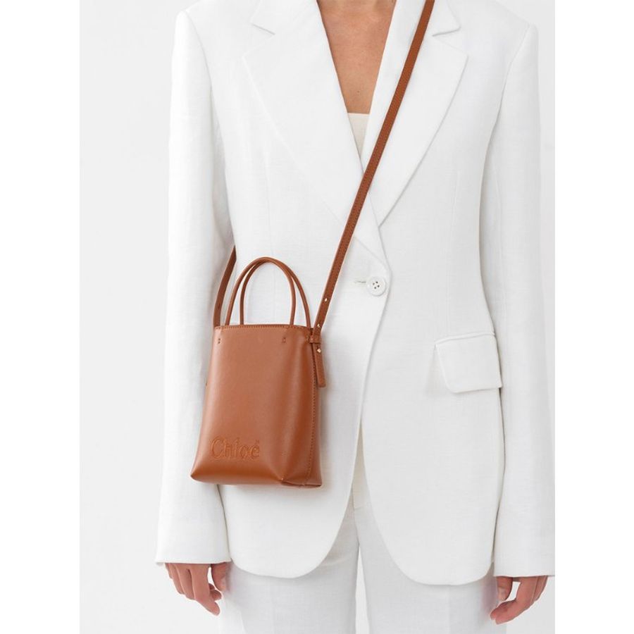 Chloe Sense Micro Tote Bag for Women in Caramel (CHC23UP873I10-247)-4