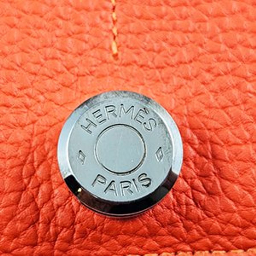 已售出* HERMES 橘色TOGO公牛皮DOGON系列 銀釦手拿包/萬用包-6