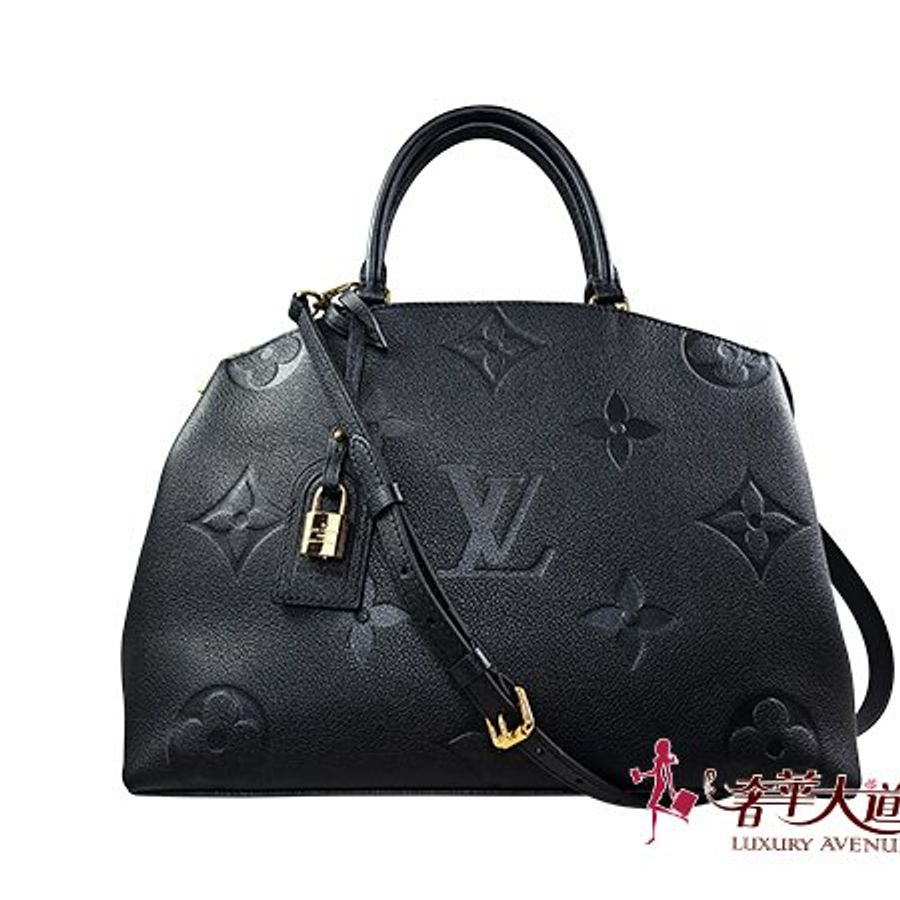 ★ 已售出 ★ LV 黑色牛皮大LOGO壓紋 Grand Palais金釦手提/斜背包M45811-0