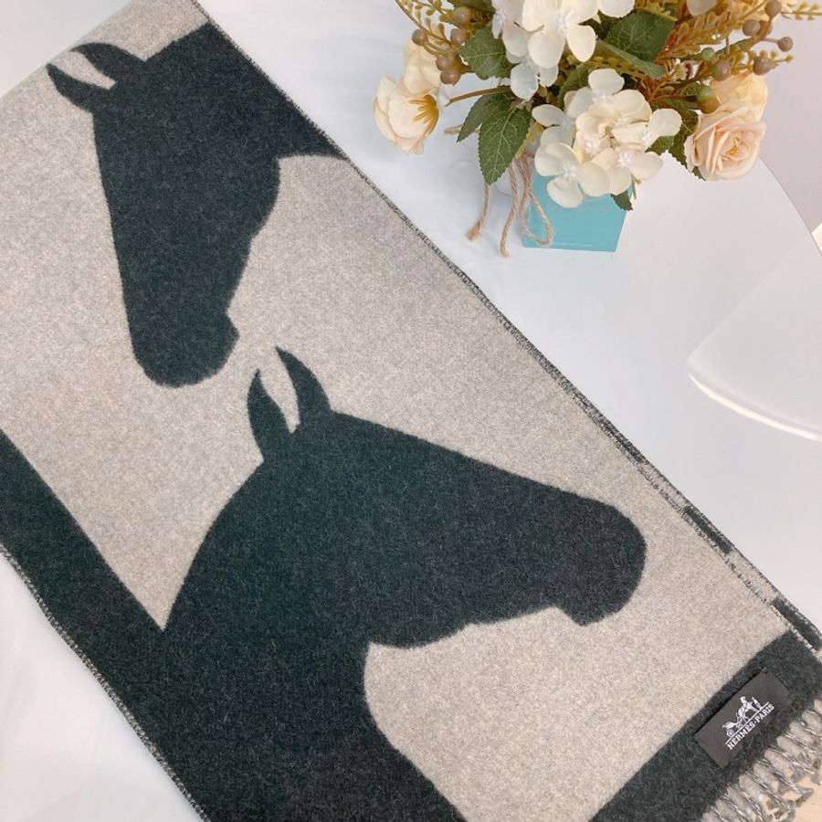 MS0118 HERMES 愛馬仕馬馬圖案純羊毛頸巾CASAQUE LOVE STORY MUFFLER SCARF 30 X 140 CM-1
