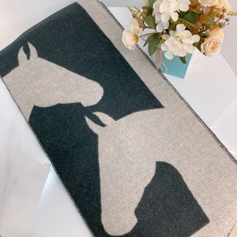 MS0118 HERMES 愛馬仕馬馬圖案純羊毛頸巾CASAQUE LOVE STORY MUFFLER SCARF 30 X 140 CM-2