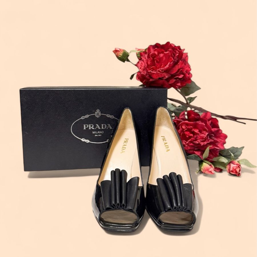 🍒PRADA 魚口漆皮/牛皮高跟鞋 size:37.5/2F250101-1-15
