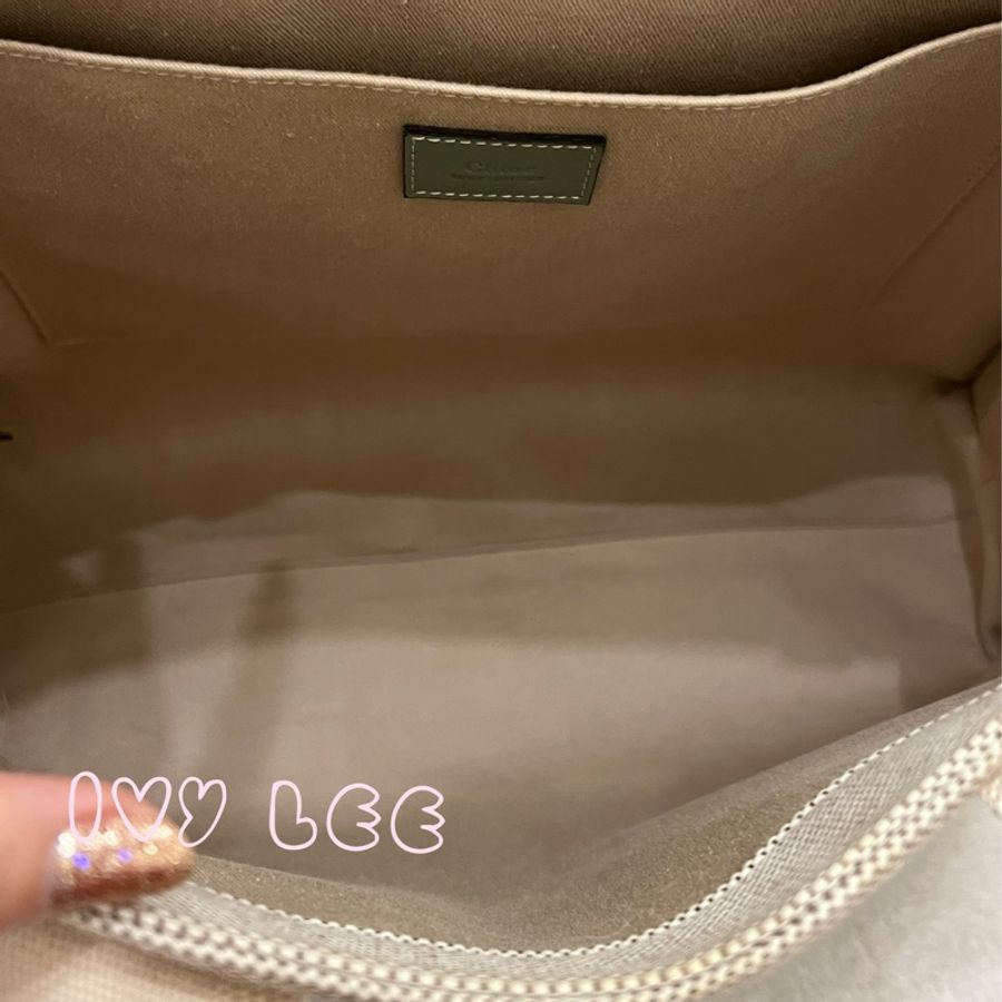 Chloe Medium Woody Tote Bag 米白拼綠 帆布托特包 手提包 二手精品-5