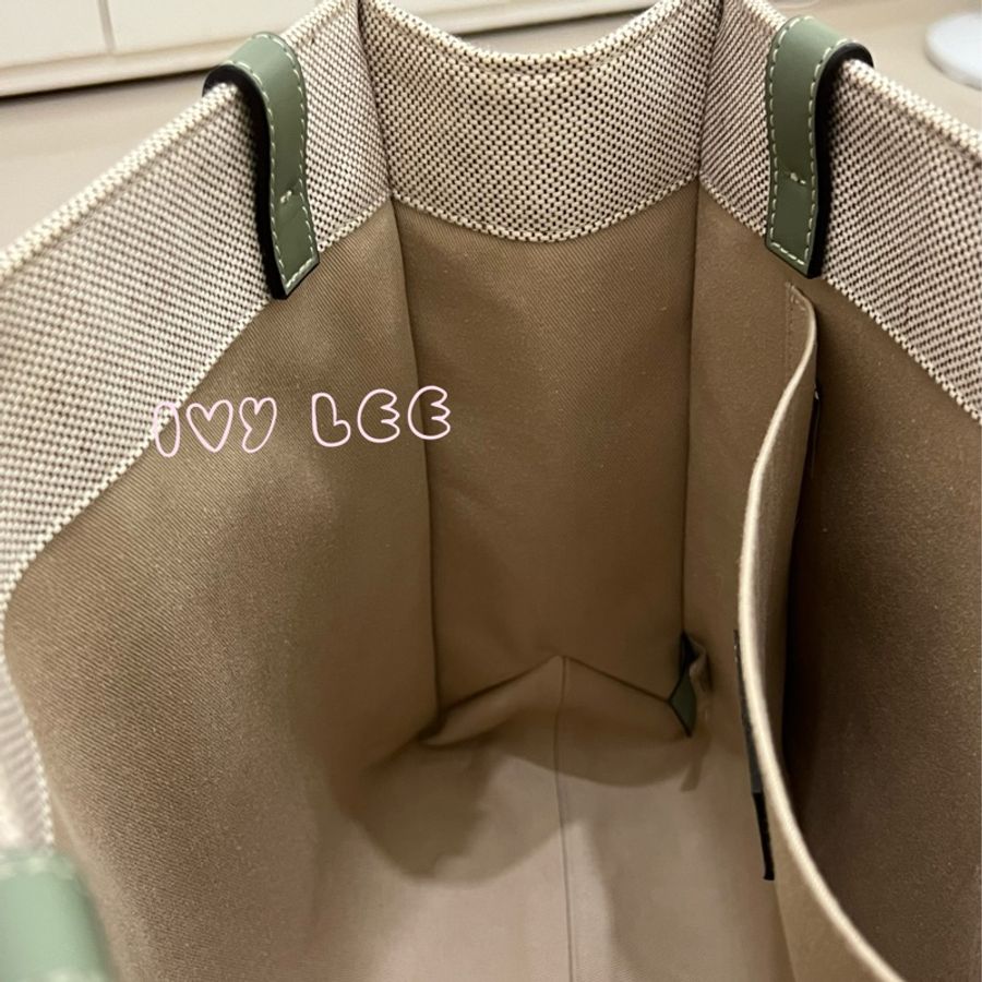 Chloe Medium Woody Tote Bag 米白拼綠 帆布托特包 手提包 二手精品-7