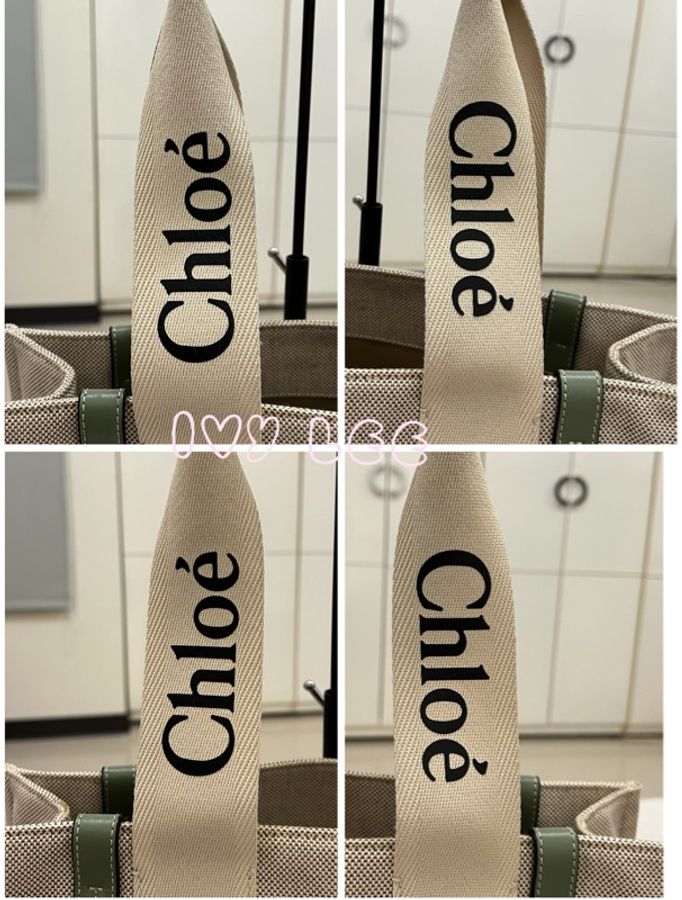 Chloe Medium Woody Tote Bag 米白拼綠 帆布托特包 手提包 二手精品-12