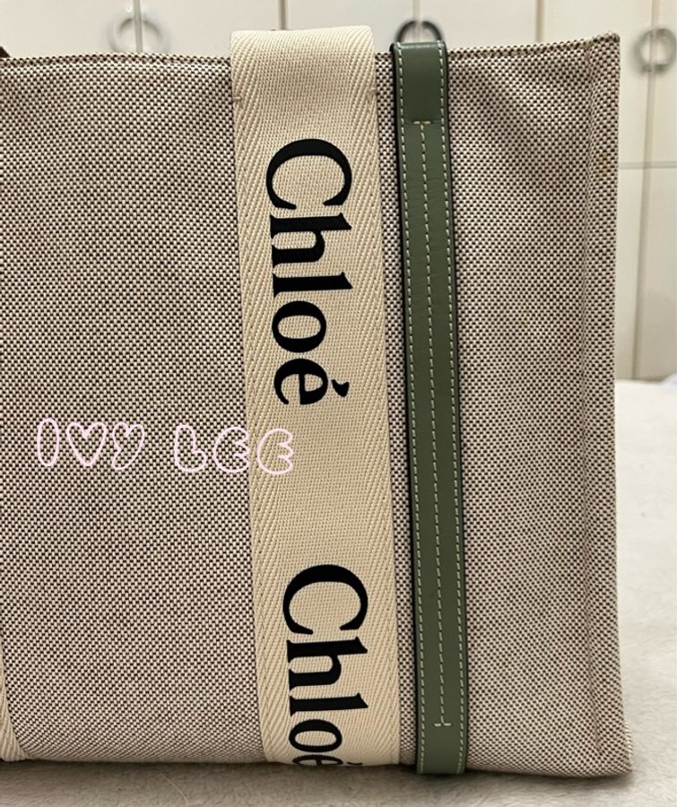 Chloe Medium Woody Tote Bag 米白拼綠 帆布托特包 手提包 二手精品-20