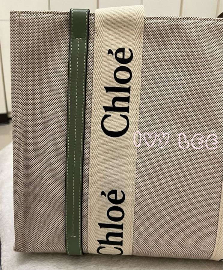 Chloe Medium Woody Tote Bag 米白拼綠 帆布托特包 手提包 二手精品-21