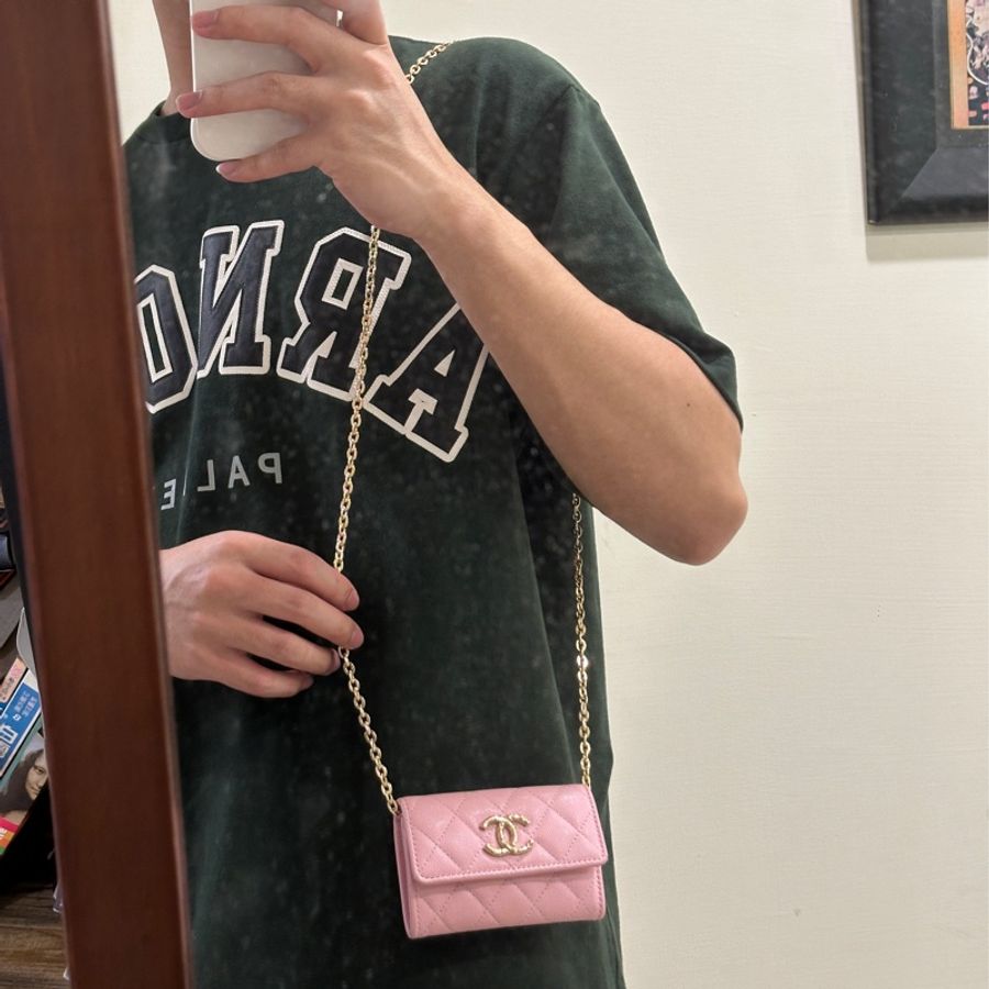 Chanel櫻花粉24年芯片款零錢包👛98新閒置🈶購證🔥-2