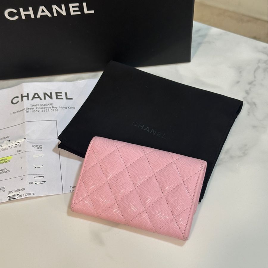Chanel櫻花粉24年芯片款零錢包👛98新閒置🈶購證🔥-3