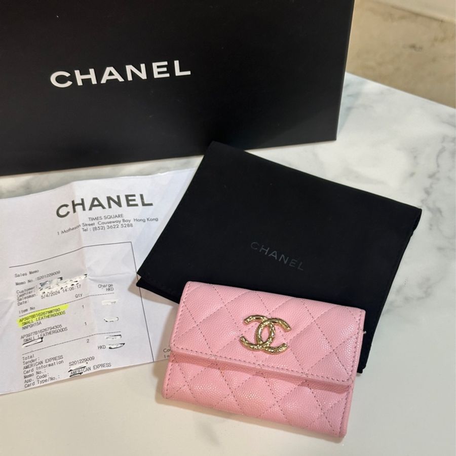98新🈶購證🔥Chanel櫻花粉芯片款零錢包👛🉑加長鏈-2