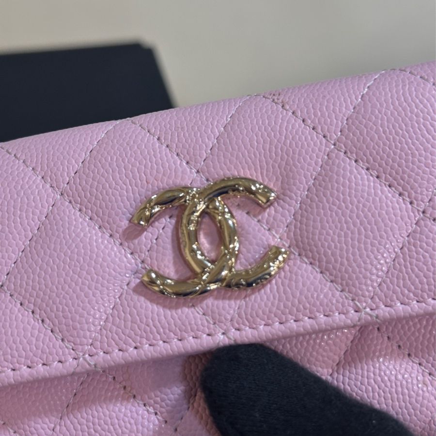 98新🈶購證🔥Chanel櫻花粉芯片款零錢包👛🉑加長鏈-6