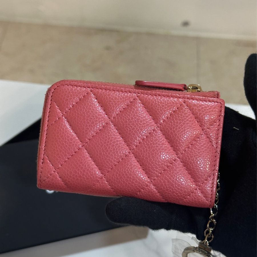 Chanel桃紅荔枝牛零錢包/鑰匙包👝97新🈶標🈶卡-2