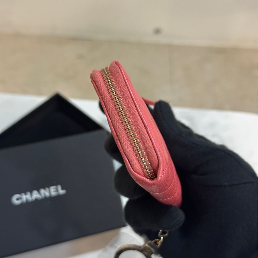 Chanel桃紅荔枝牛零錢包/鑰匙包👝97新🈶標🈶卡-3