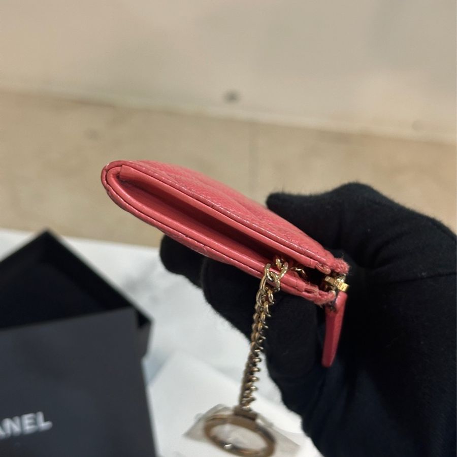 Chanel桃紅荔枝牛零錢包/鑰匙包👝97新🈶標🈶卡-5