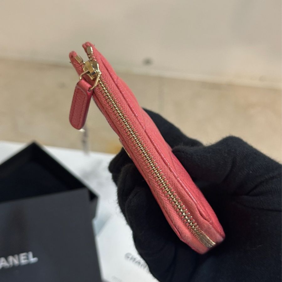 Chanel桃紅荔枝牛零錢包/鑰匙包👝97新🈶標🈶卡-6