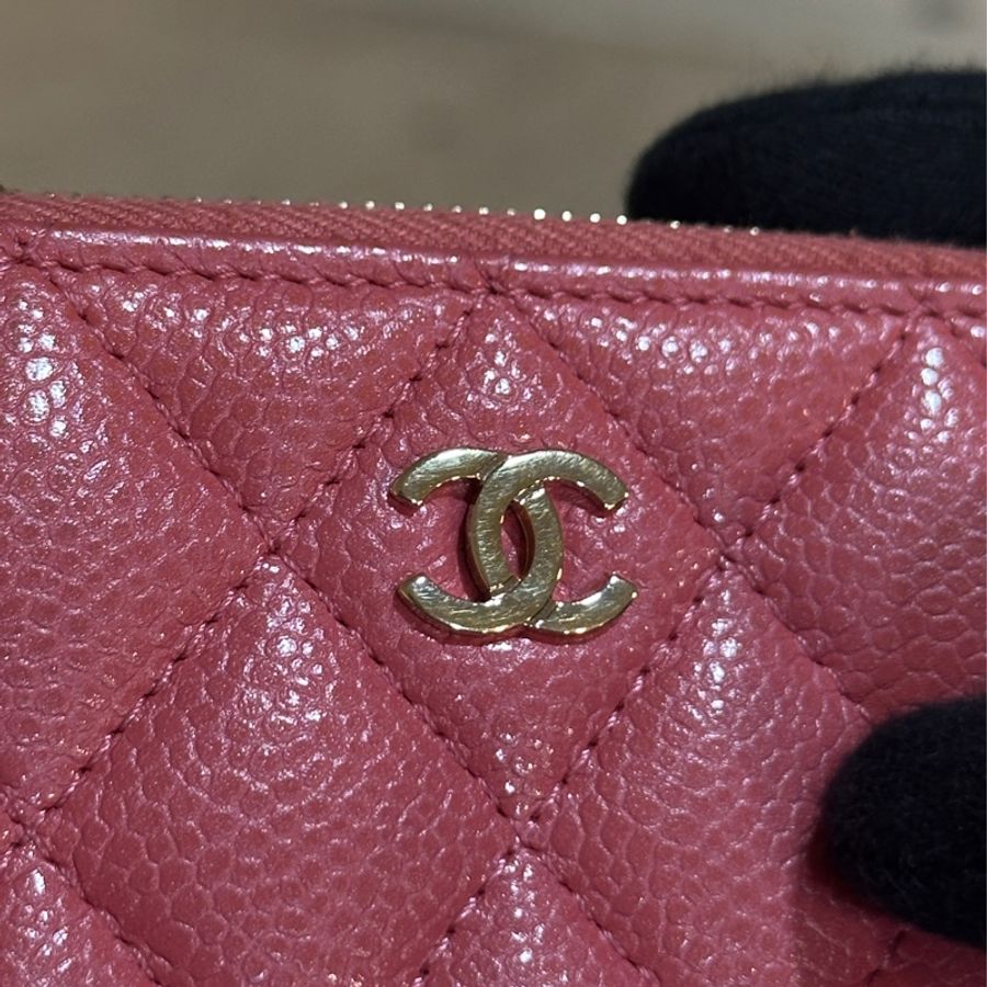 Chanel桃紅荔枝牛零錢包/鑰匙包👝97新🈶標🈶卡-7
