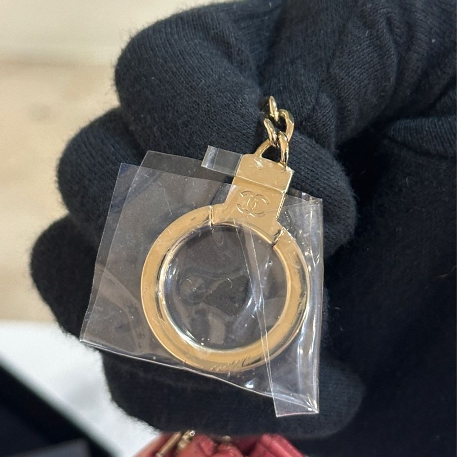 Chanel桃紅荔枝牛零錢包/鑰匙包👝97新🈶標🈶卡-8