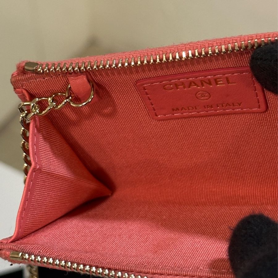 Chanel桃紅荔枝牛零錢包/鑰匙包👝97新🈶標🈶卡-10