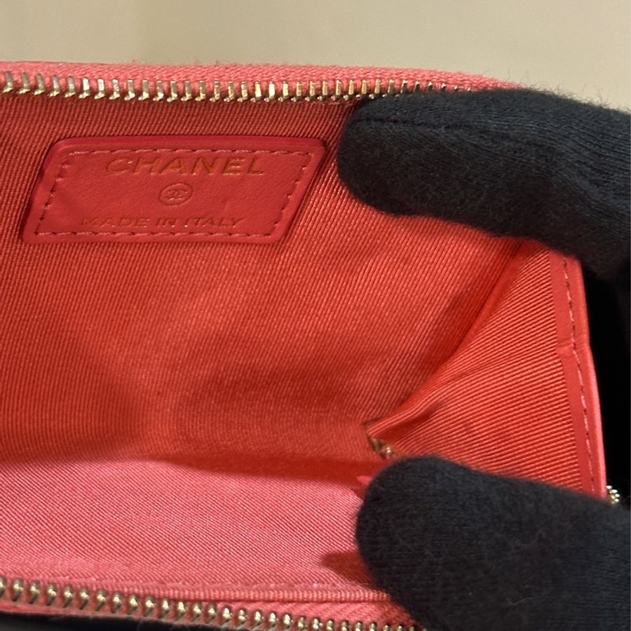Chanel桃紅荔枝牛零錢包/鑰匙包👝97新🈶標🈶卡-11