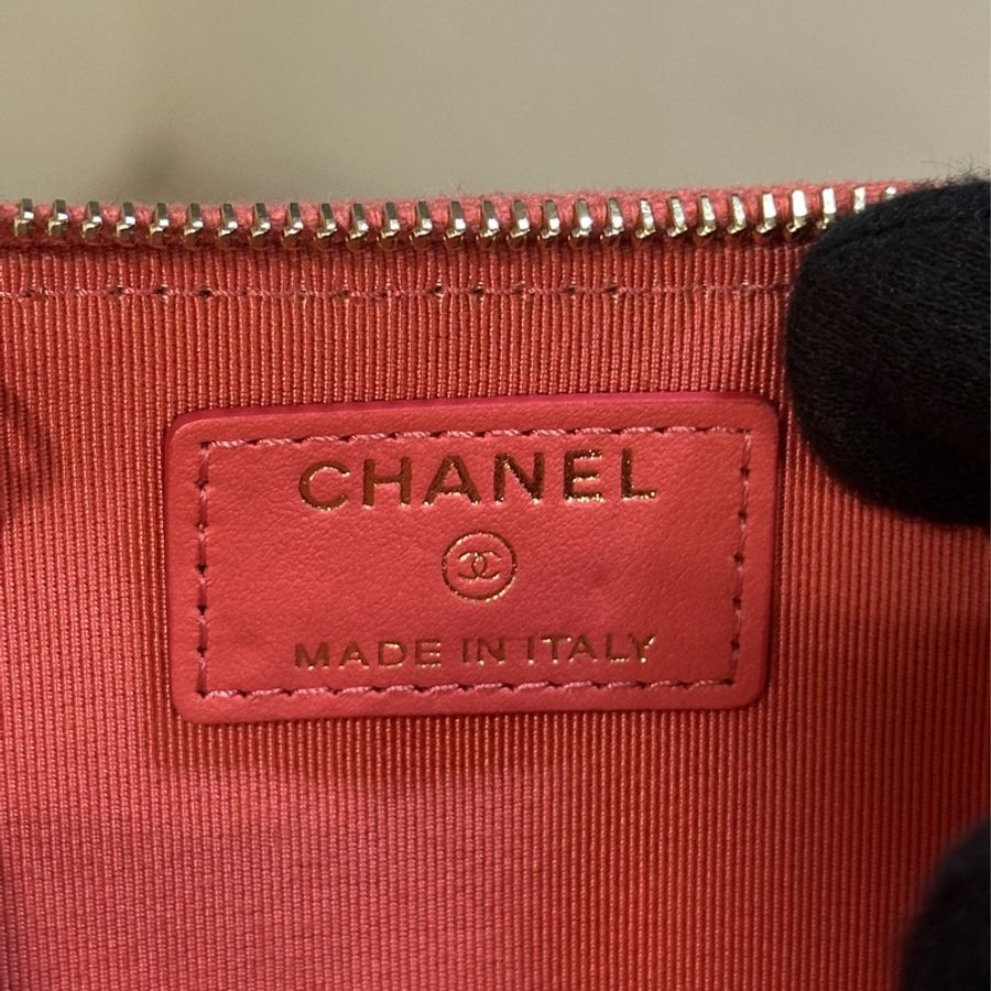 Chanel桃紅荔枝牛零錢包/鑰匙包👝97新🈶標🈶卡-12