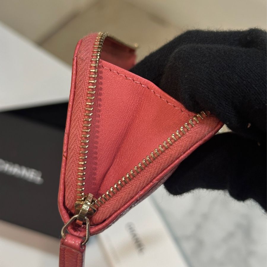 Chanel桃紅荔枝牛零錢包/鑰匙包👝97新🈶標🈶卡-14