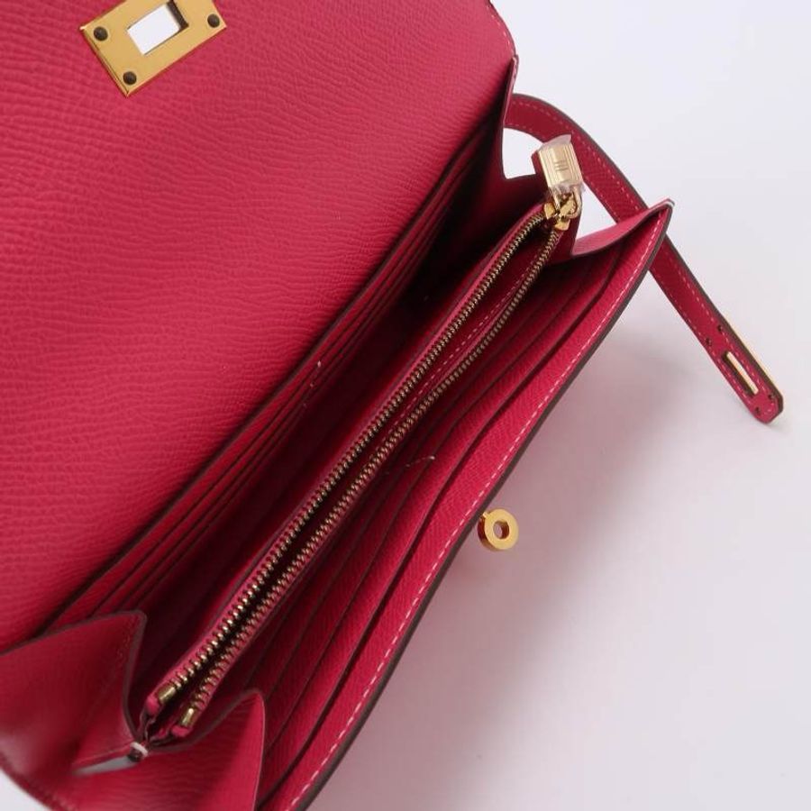 Hermes Kelly凱莉包大號牛皮純色旋扣錢包-5