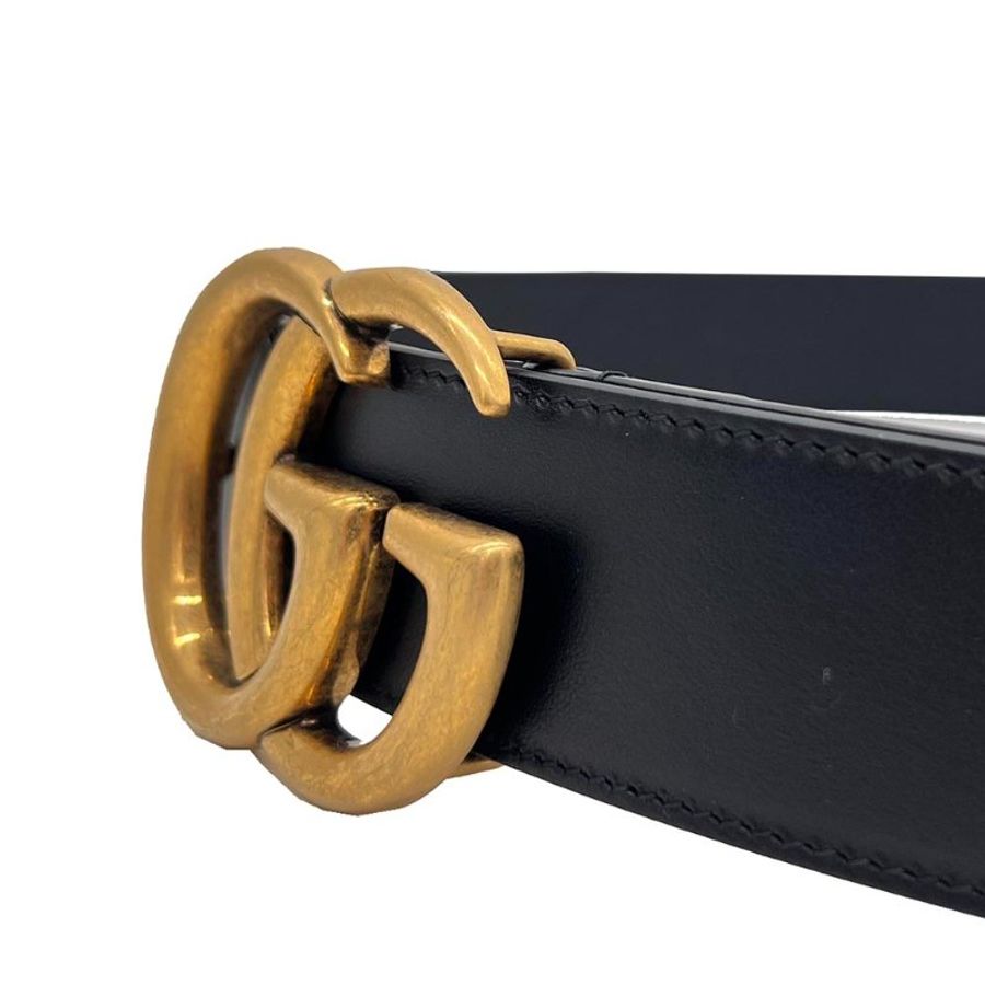 【門市全新現貨】 GUCCI GG Supreme 仿舊頭GG LOGO拚皮革皮帶腰帶95cm (附紙袋、防塵套)-3