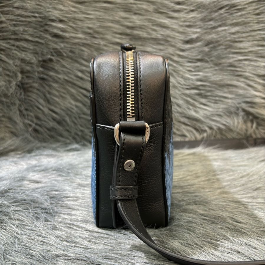 FERRAGAMO 黑皮 藍皮 壓紋 拼色 logo 相機包 斜背包-4