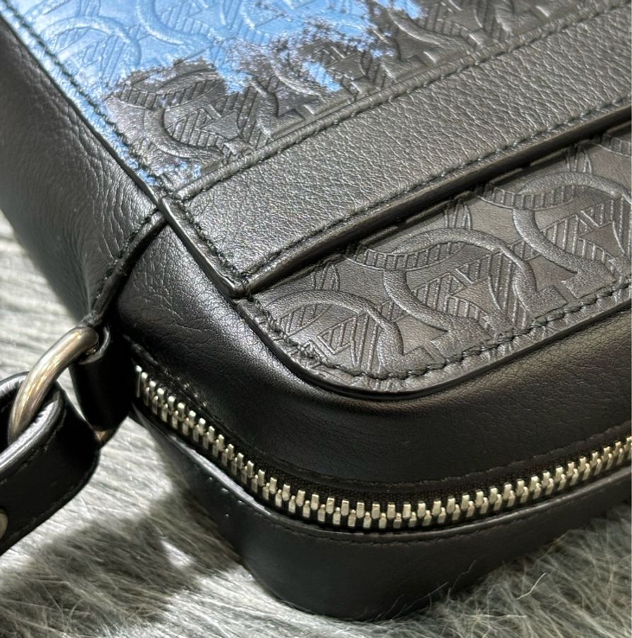 FERRAGAMO 黑皮 藍皮 壓紋 拼色 logo 相機包 斜背包-10