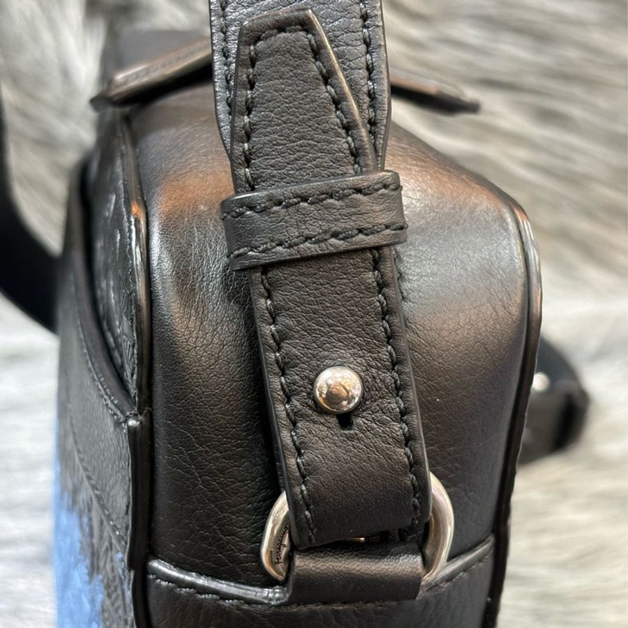 FERRAGAMO 黑皮 藍皮 壓紋 拼色 logo 相機包 斜背包-20