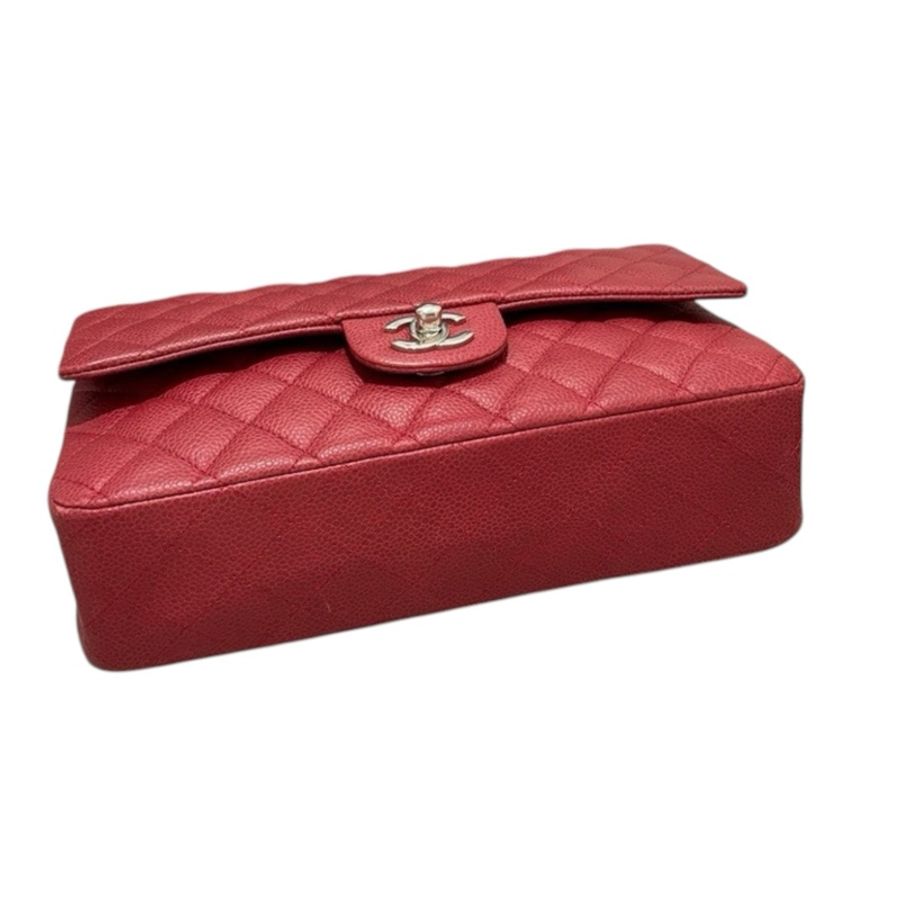 Chanel Caviar CF25 紅色荔枝皮銀扣-5