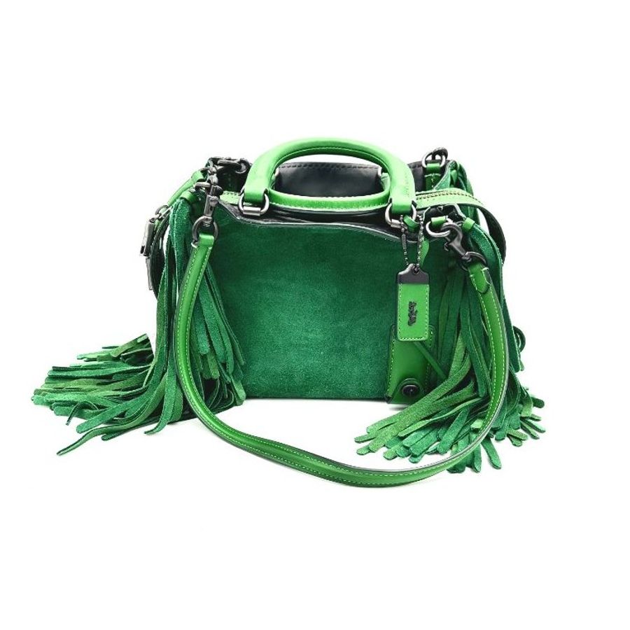 【美收精品】COACH 綠色流蘇手提包/肩背包 A-381-0