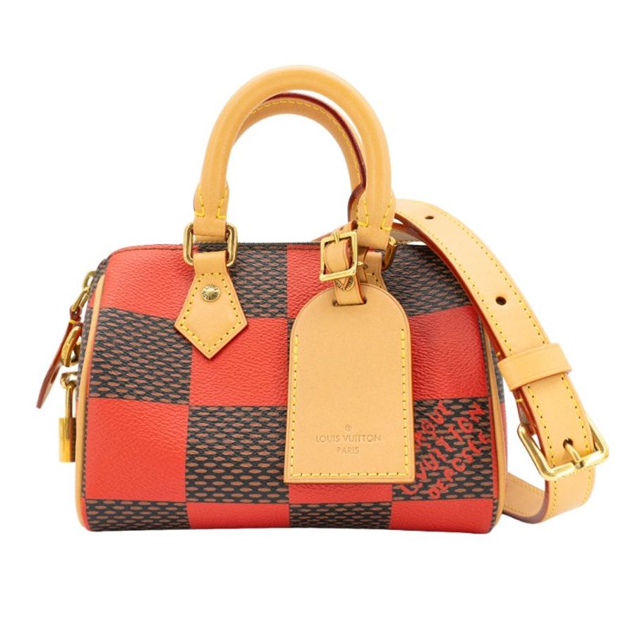 Louis Vuitton Speedy 18 Damier Pop 棋盤格紋帆布手提斜背二用包(N40611-紅)-0